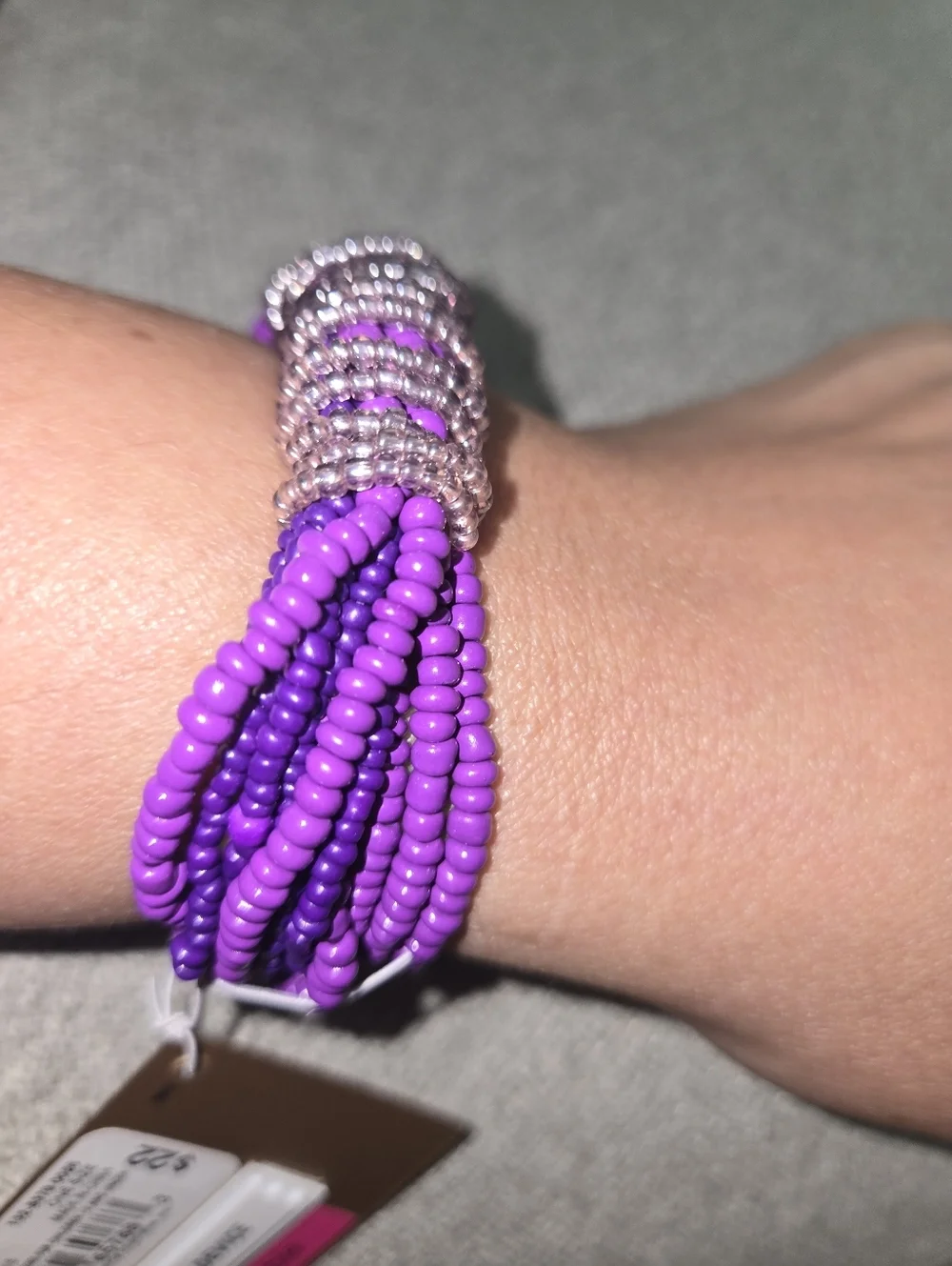 Purple Beaded Multi-Strand Bracelet with Crystal Wrap Accent